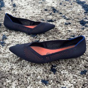 Rothy's The Point Women's Size 7 Maritime Navy Lattice Stitch Ballet Flats Shoes